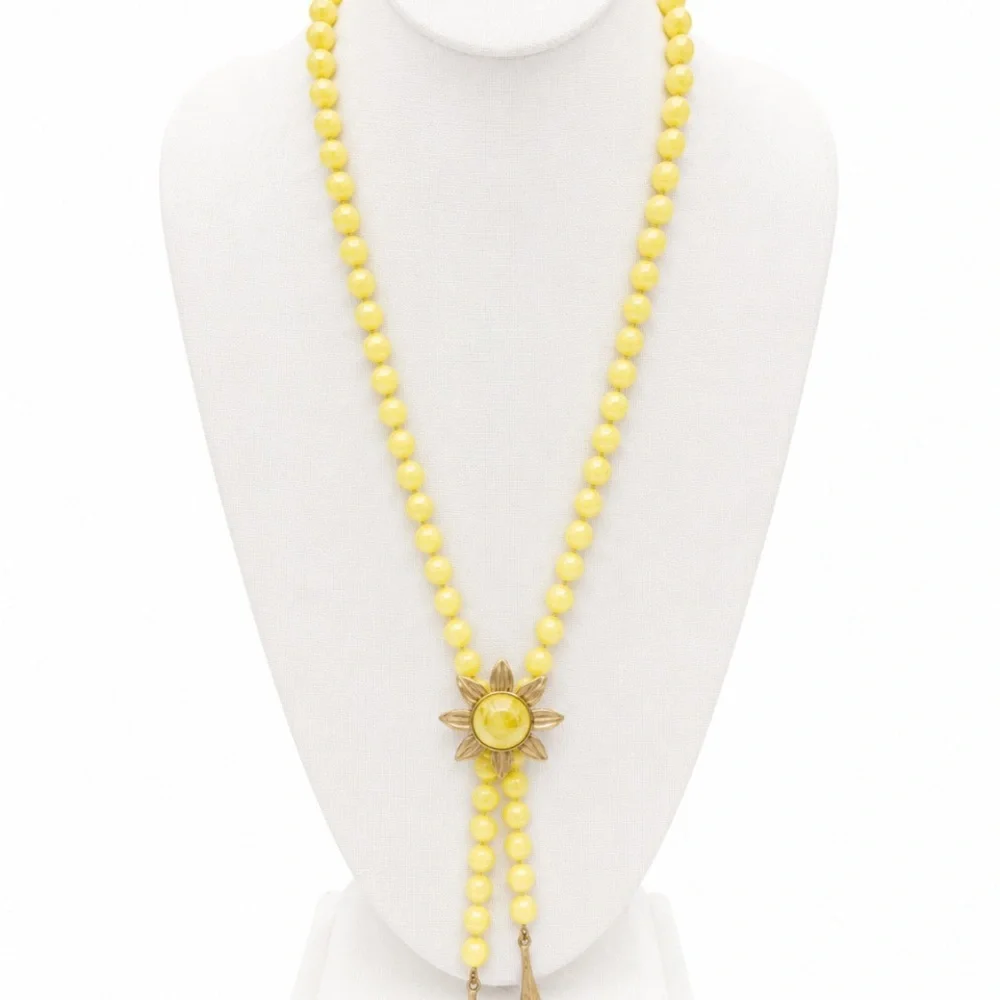 Yellow Beaded Sun Pendant Bola Necklace